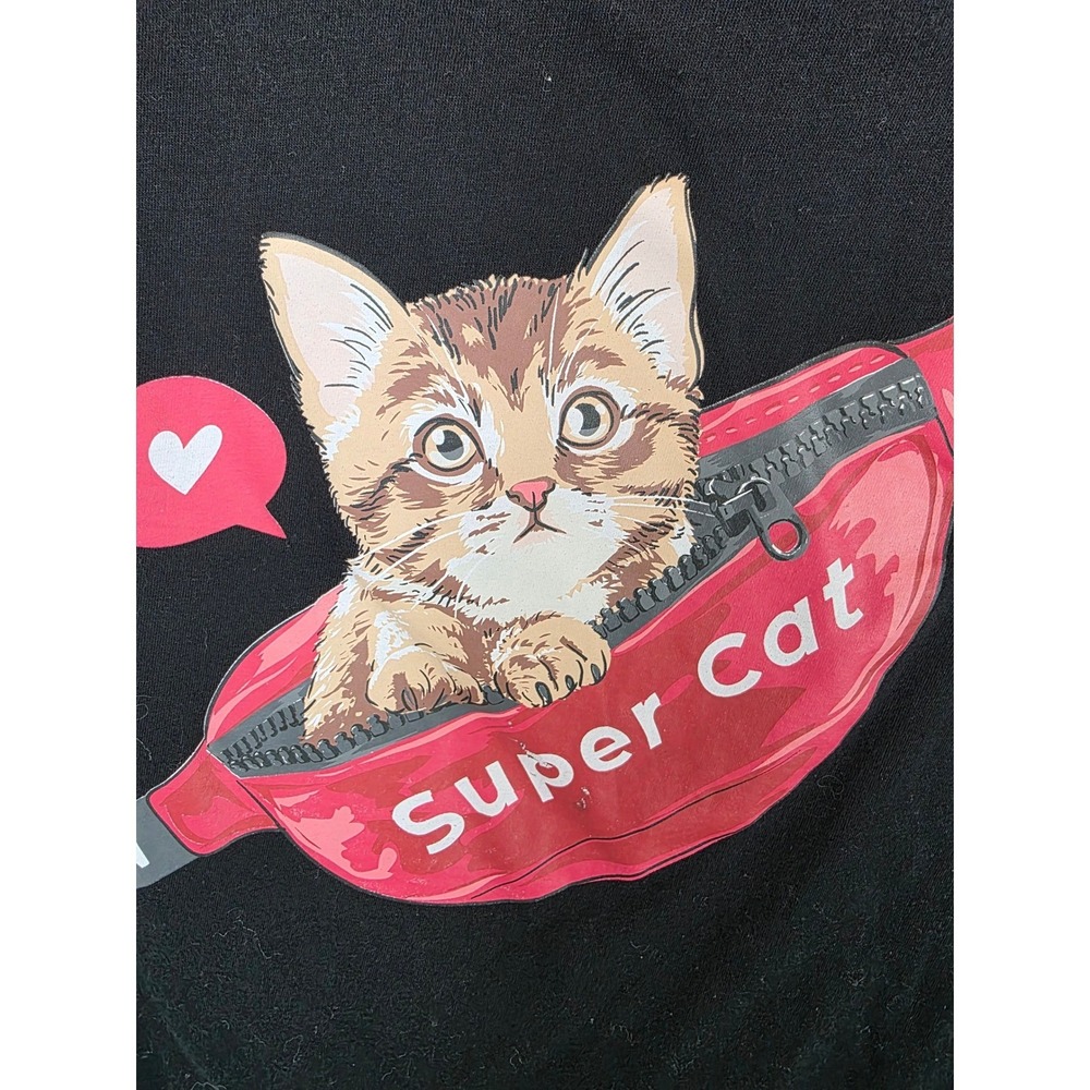 Kayser Womens XL Black Super Cat Kitten Fanny Pack Graphic‎ T-Shirt Short Sleeve - Picture 3 of 5